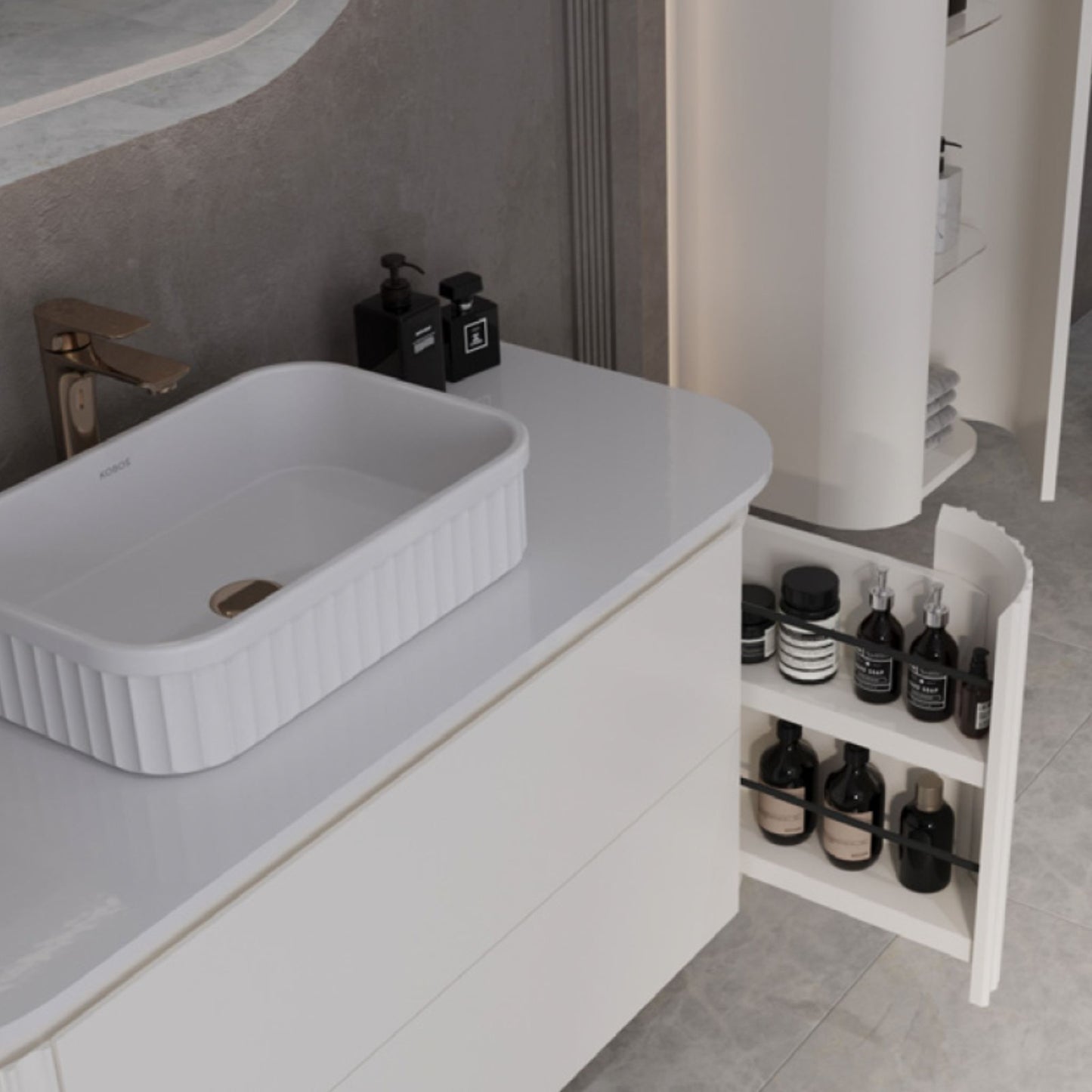Badezimmermöbel-Set Gloria – Komplettset mit Waschtisch, Spiegel & Hochschrank – 120 cm