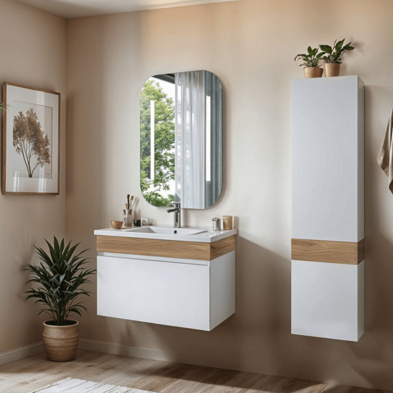 Badezimmermöbel-Set Harmony – Komplettset mit Waschtisch, Spiegel & Hochschrank – 80 cm