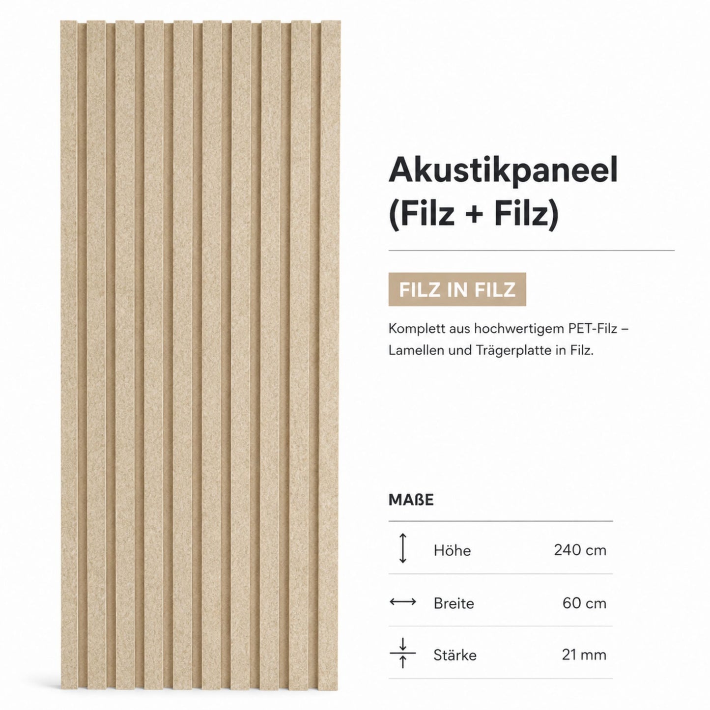 Akustikpaneel Filz in Filz – Minimalistische Akustiklösung - 240cm x 60cm x 21mm
