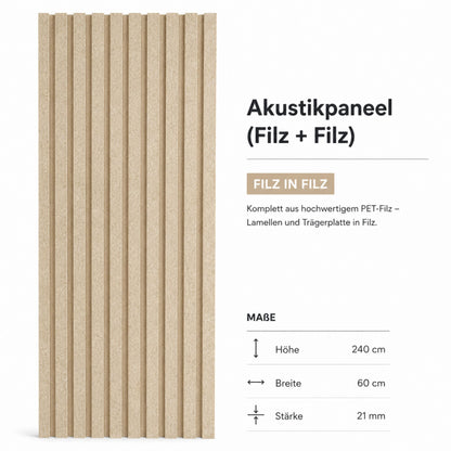 Akustikpaneel Filz in Filz – Minimalistische Akustiklösung - 240cm x 60cm x 21mm