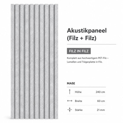 Akustikpaneel Filz in Filz – Minimalistische Akustiklösung - 240cm x 60cm x 21mm