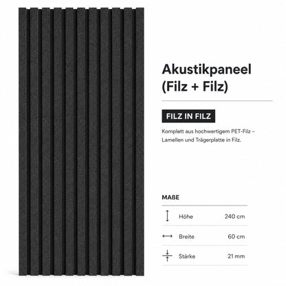 Akustikpaneel Filz in Filz – Minimalistische Akustiklösung - 240cm x 60cm x 21mm